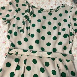 Adorable Vintage Green Polka Dot Mini Dress with Belt